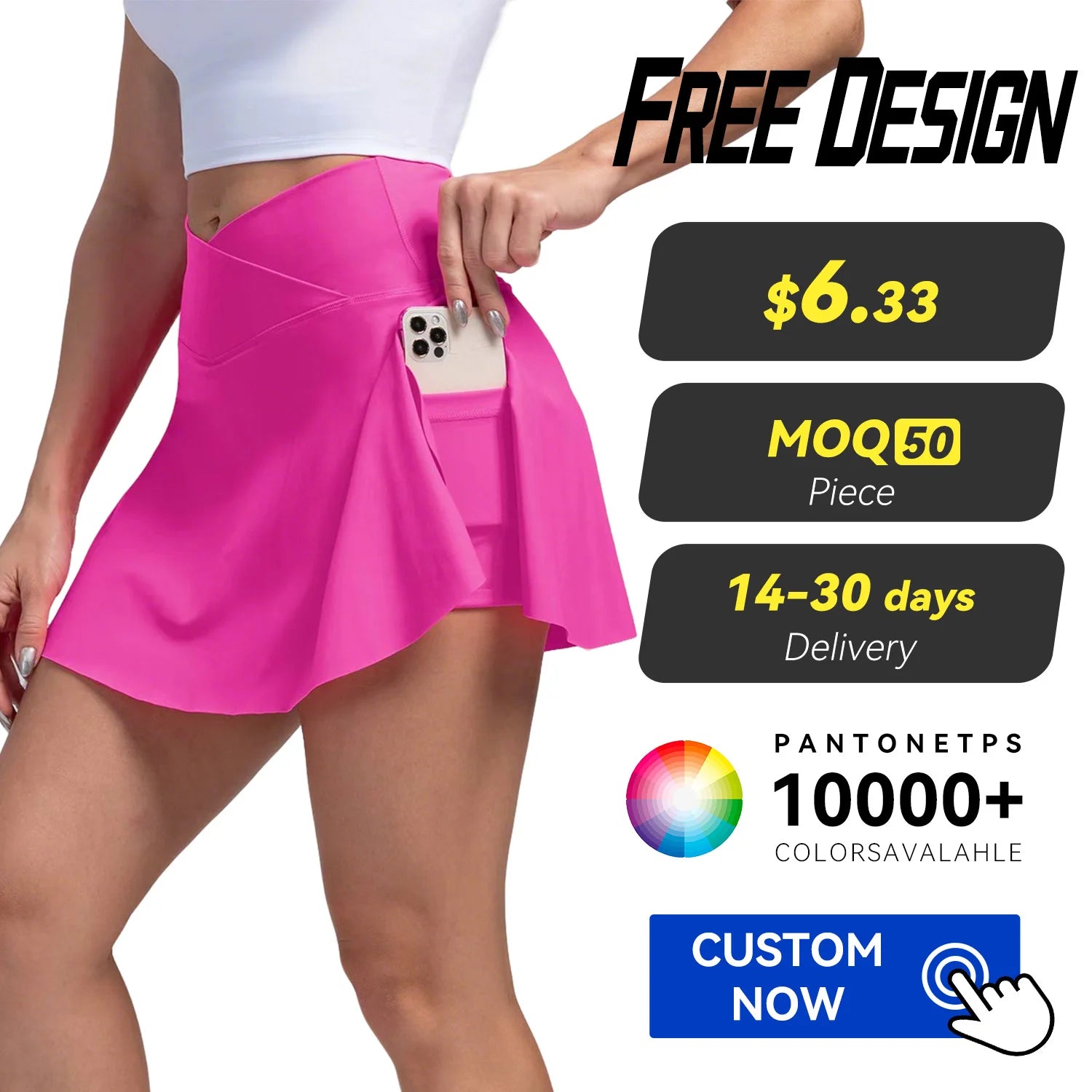 Custom Women's High Waist 2-in-1 Tennis Skorts Quick Dry Moisture-Wicking Breathable Anti-UV 4-Way Stretch Spandex/Nylon Outdoor