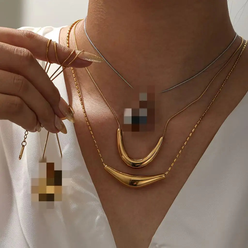 Jewelry 18K Gold Plated Geometric Big Tear Drop U Shaped  Necklace Stainless Steel Chunky Waterdrop Pendant Necklace