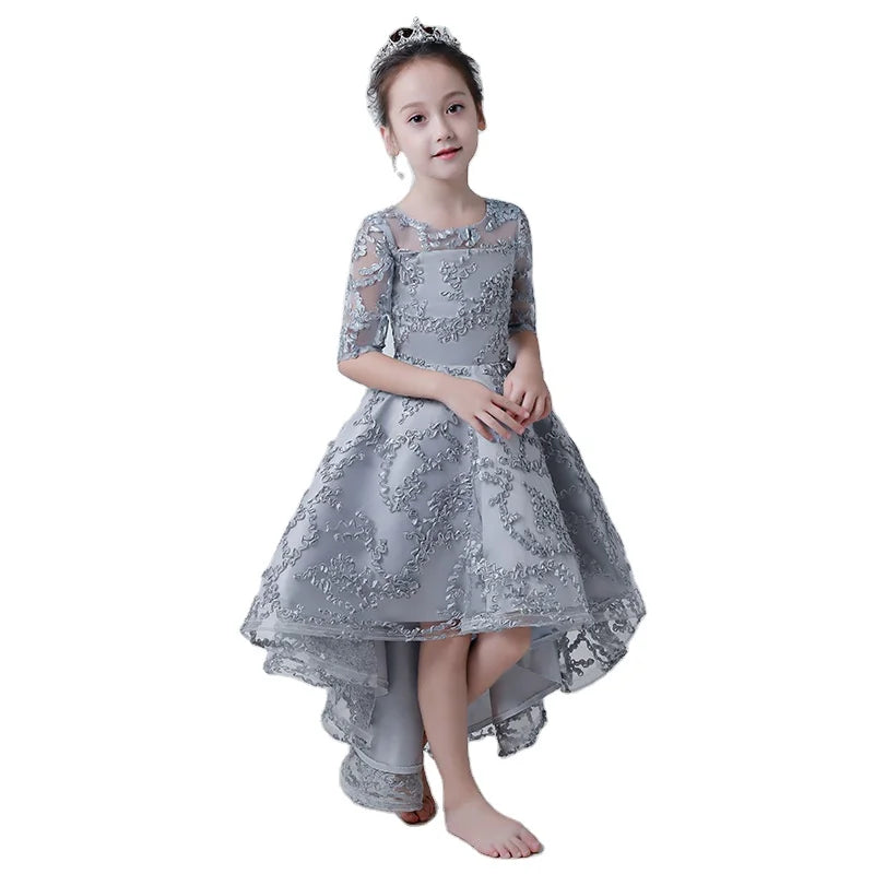 Princess Skirt Girls' Puffy Yarn Children's Small Presenter Walk Show Piano Performance Dress Flower Girl Red Autumn and Winter