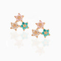 LOZRUNVE 925 Sterling Silver Gold Triple Three Rainbow Colorful Flower Stud Sweet Earring