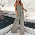 New Women's Solid Color Smocking Tops Custom Print Casual Romper With Strap High-Waist Jumpsuit