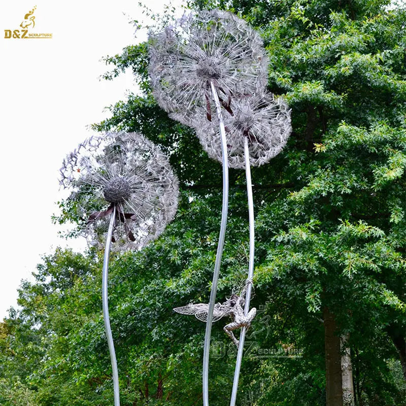 Custom Modern Outdoor Garden Landscape Design Metal Color Sculpture Large Stainless Steel Dandelion Sculpture