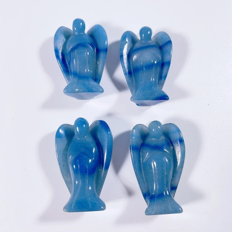 Huiying Hand Carved Stone Angel Statue Blue Aventurine Sculpture Stone Animal Figurines Crafts 2 Inch