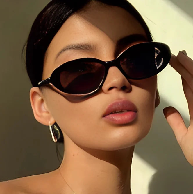 Vintage Oval Cat Eye Sunglasses Unisex Small Frame Retro Black Pink Round Eyewear UV400 PC Lens
