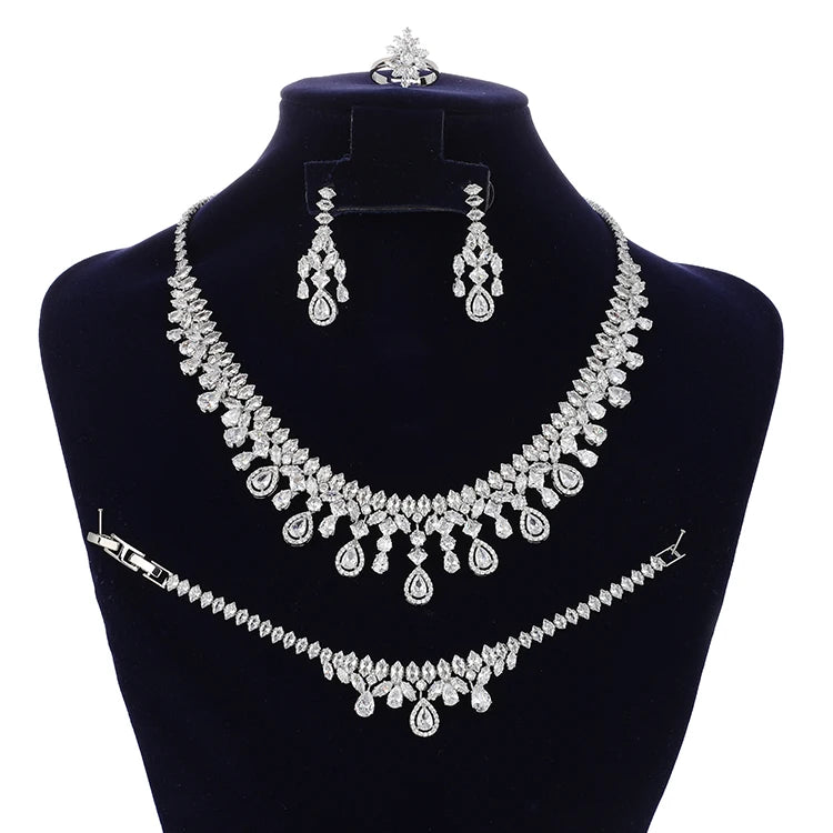 Dubai Bridal AAA Cubic Zirconia Luxury Jewellery Necklace Fashion Saudi Arabia Wedding Accessories Jewelry Sets BN8050