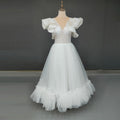 Real Photos Vintage V-Neck Ruffles Sleeves A-Line Wedding Dress Outdoor Pleated Tulle Ankle Length  Bridal Gown for Wedding