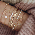 Fashion Bohemian Gold Tassel Geometric Leaves Layered Chain Bracelets for Women