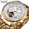 JARAGAR GMT1105 Men's Golden Automatic Self-Wind Watch Big Dial Calendar Function Relogio Masculino Mechanical Steel Strap Clock