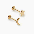 LOZRUNVE Fashion 925 Sterling Silver Gold Moon Star Screw Back Stud Earring Jewelry