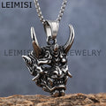 Mens Japanese Style  Prajna Pendants Samurai Devil Mask Skull Necklace Fashion Gothic Biker Jewelry Stainless Steel