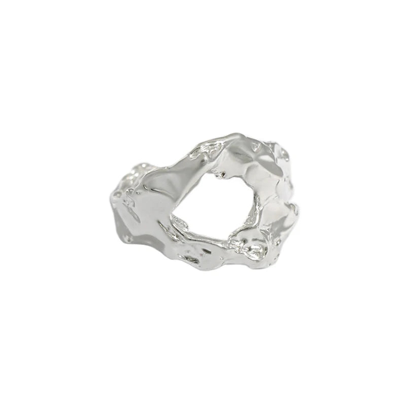 Unique Design Texture Authentic S925 Sterling Silver Rings Irregular Hollow Uneven Surface Finger Ring