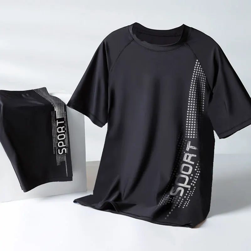 HR-123 Customized Design Men's Waterproof Breathable Solid Plus Size Swimwear Two-Piece Swim Sets