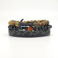 Vintage Men's Stackable Bracelet Set with Leather Cords Natural Stone Beads Cross & Anchor Charms Casual Party Gift Bulk Supply