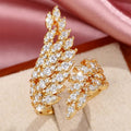 CAOSHI 18K Leaves Jewelry Women Finger Ring Fashion CZ Zircon Wedding Engagement Leaf Adjustable Open Gold Rose Gold Color Rings