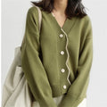 OEM & ODM Unique Knitted Cardigan Custom Fashionable Solid Pattern Long Sleeve Coat Wavy Design Button Casual Winter Sweater Top