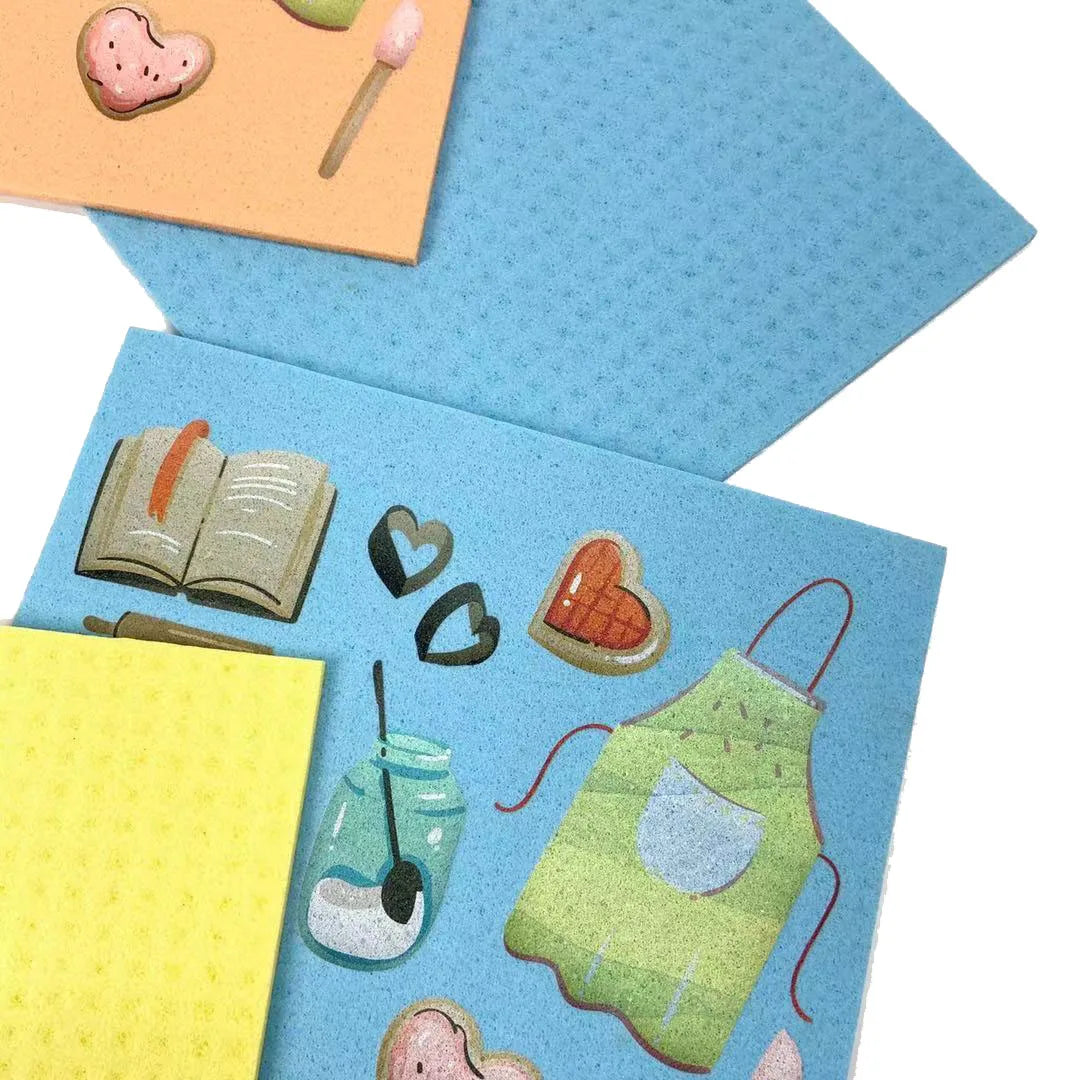 Pattern Swedish Dish Cloth Fast Delivery Printed Wood Pulp Cotton High Quality Bulk Cellulose Sponges for Kitchen