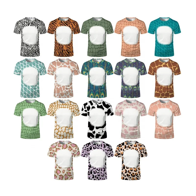 DIY Printable Animal Pattern Shirts Customized Logo Zebra-stripe Tee Sublimation Blank Cow Print Bleach Tshirt