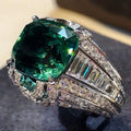 CAOSHI Square Big Green Stone Wedding Rings Silver Plated Micro Emerald Green CZ Lady Gemstone Party Vintage Finger Rings Women