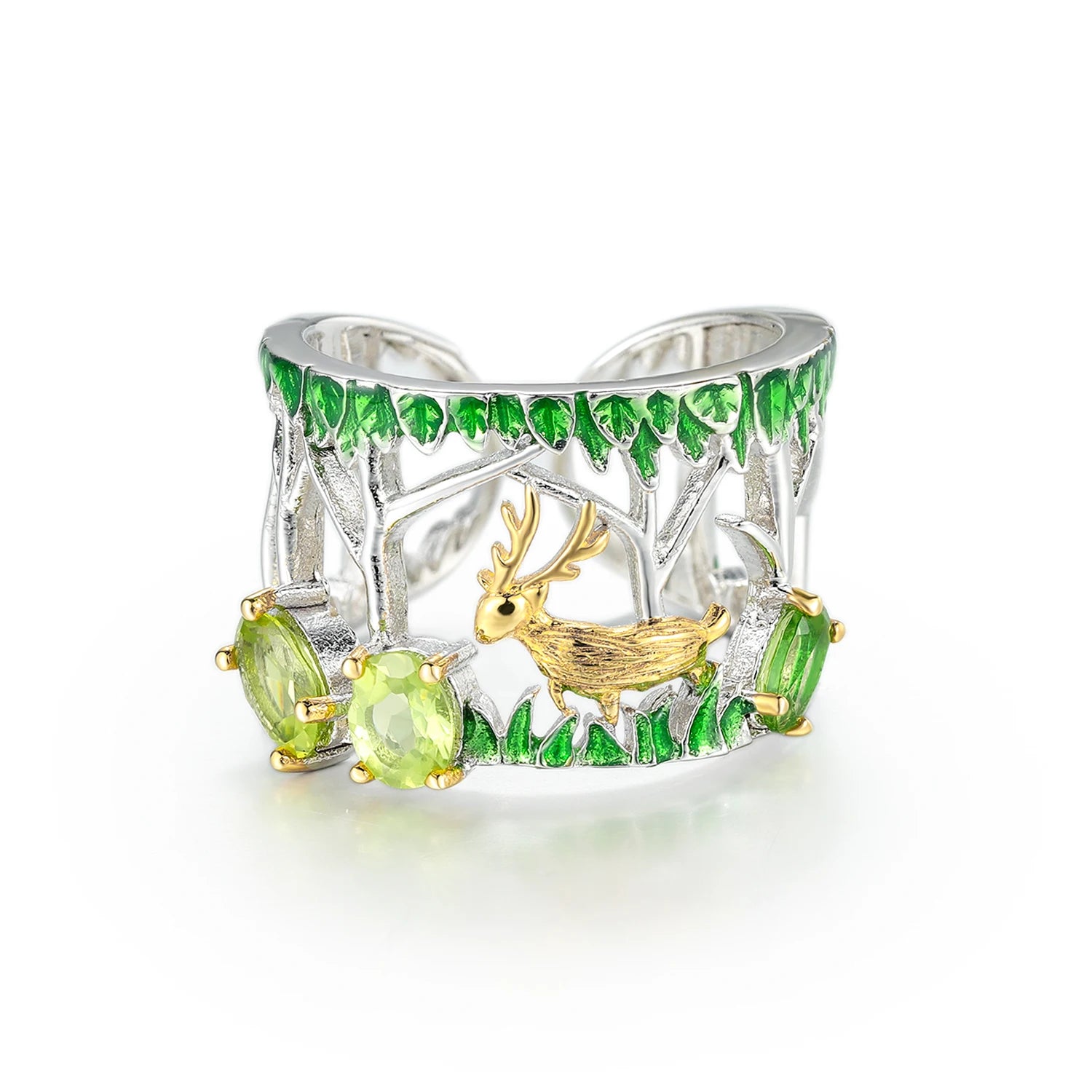 C8186 Abiding Jewelry Morden Style Deer Natural Peridot Ring Wholesale Non Tarnish Solid Sterling Silver Rings