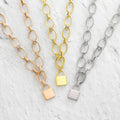 Punk Style Stainless Steel Crystal Ring Clavicle Chunky Chain Lock Padlock Necklace Party Fashion Pendant Christmas Day Gift