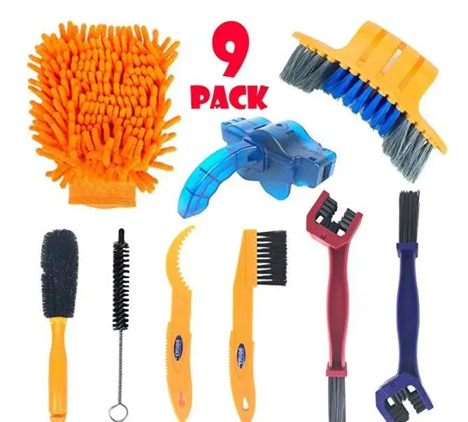 Professional 9-Piece Bicycle Cleaning Kit MTB & Road Bike Wheel Cleaner Tools with Chain Brushes for Cycling Accessories