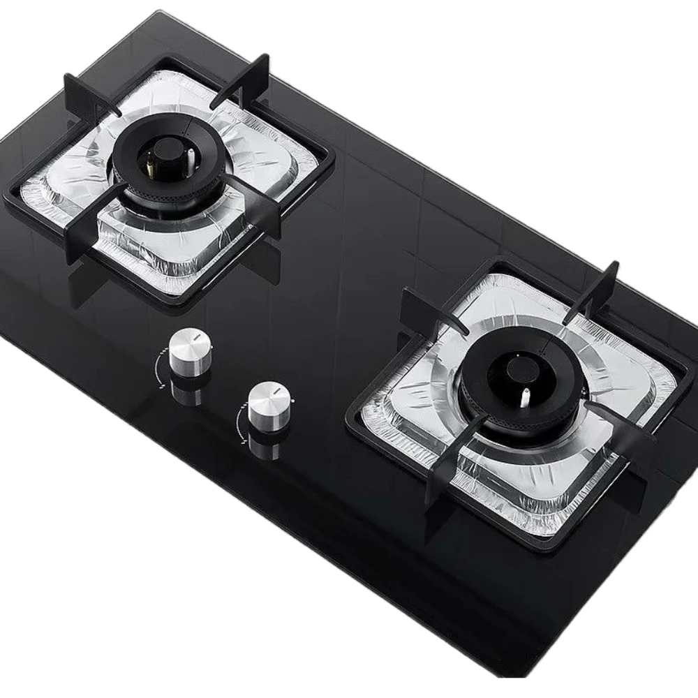 230mm Square/Round Aluminum Foil Burner Liner with PP Material Reusable Clean Gas Stove Mat 0.07mm Thickness 20mm Height