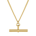 Trendy Jewelry 18K Gold Plated Stainless Steel T-BAR Pendant Necklace for Women Long Curb Chain Necklace