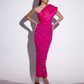New Rose Red Black Sexy One Shoulder Shinning Crystal Bandage Wholesale Women Dress Celebrate Fashion Evening Party Outfit