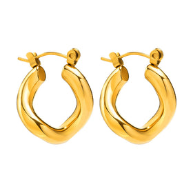 Sample Classic Vintage Design 18k Pvd Gold Stainless Steel Irregular Twisted Hoop Earrings Jewelry Gift EH-474