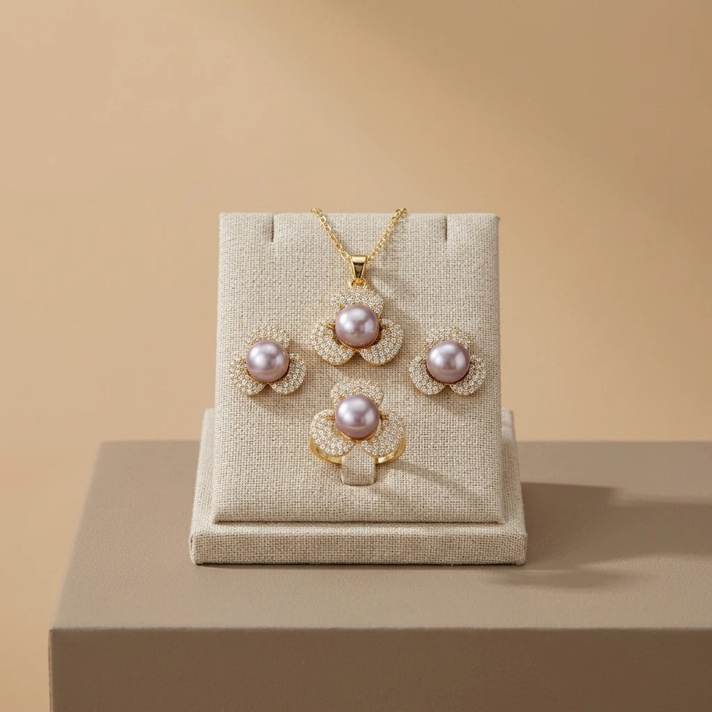 New Silver Plated Tarnish Free Luxury High-grade Vintage Flower Natural Freshwater Pearl Necklace Earrings Jewelry