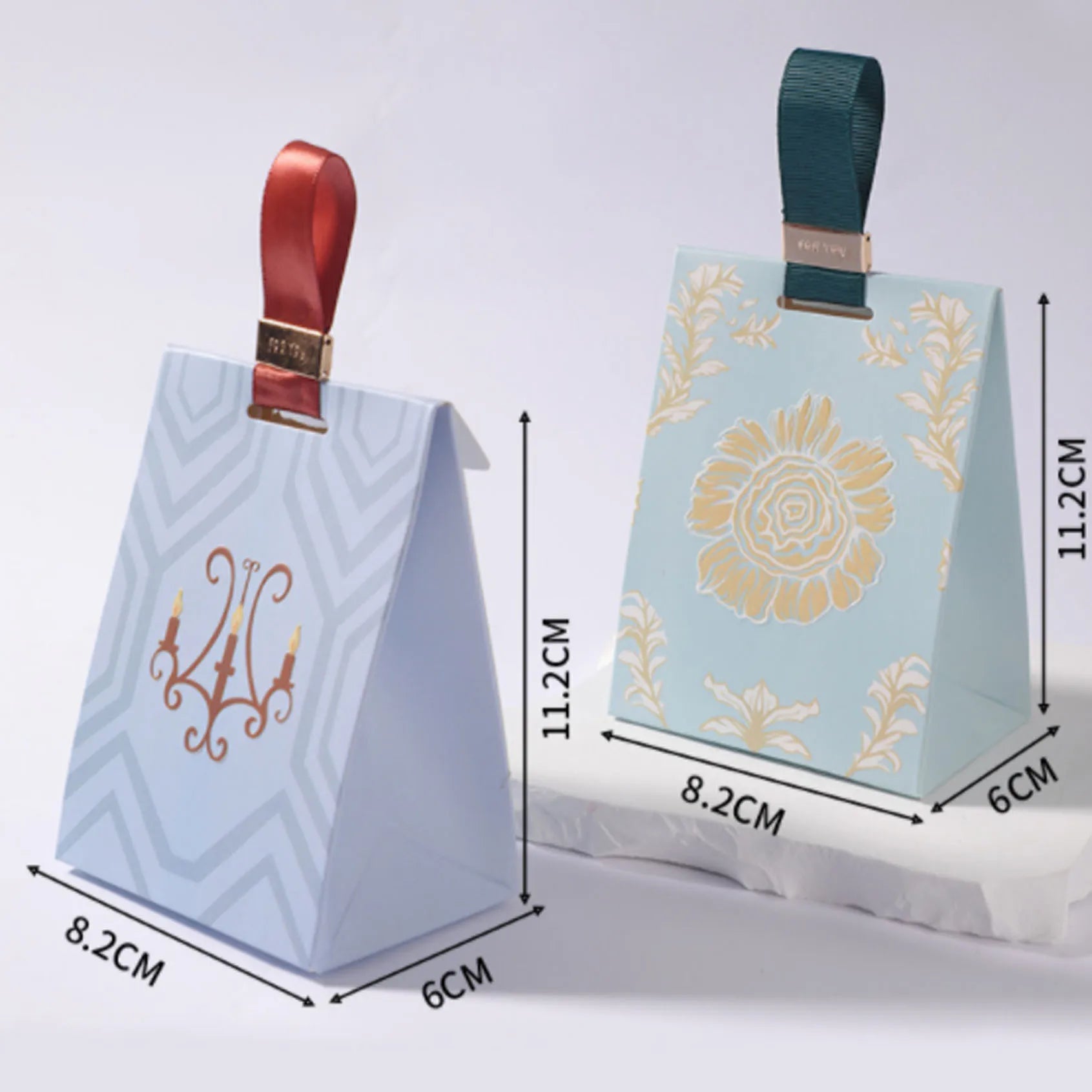 Custom Small Mini Blue Paper Bag With Ribbon Closure|Cosmetics Favor Candy Gift Bag|Mini Gift Box