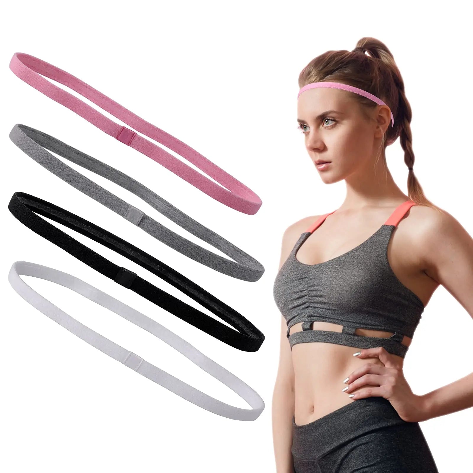 Thick Non-Slip Elastic Sport Headbands Elastic Silicone Grip Exercise Hair and Sweatbands for Yoga