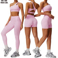 Custom Women 2 Piece Plus Size Activewear Leggings Set One Shoulder Sports Crop High Waisted Pocket Tights Bike Shorts Four-Way