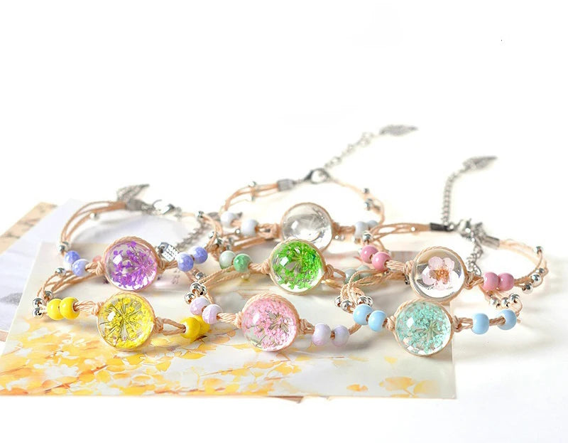 New Arrival Hot-selling Delicate Charm Bracelet Dried Flower Bracelet Double Layer Bracelet for Woman