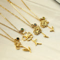 Wholesale Flower Pendant Necklace 18K Gold Plated Stainless Steel Chains Waterproof Women's 12 Month Bouquet Birthstone Necklace