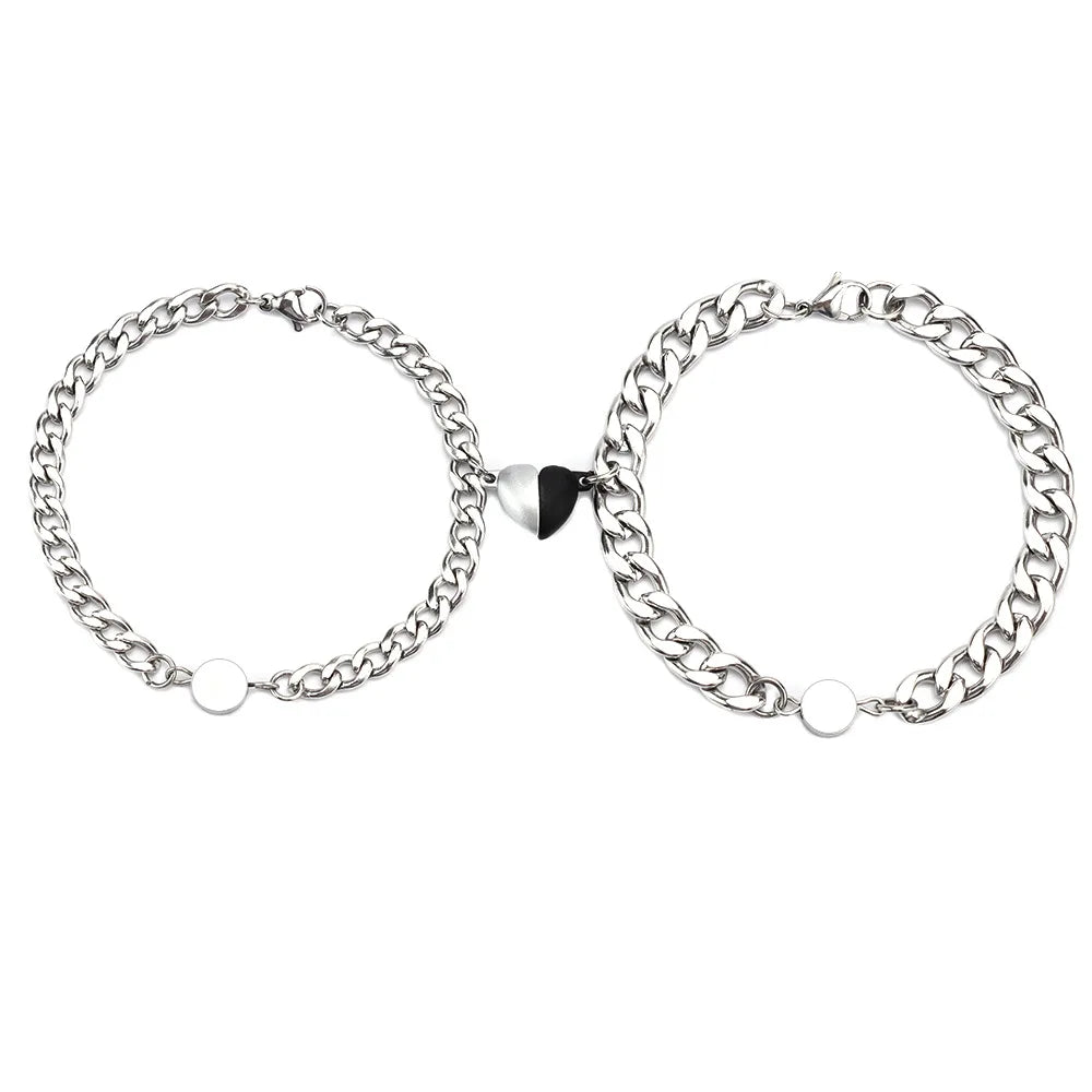 Black White Heart Couple Bracelet Heart Magnetic Stainless Steel Bracelet Women Men