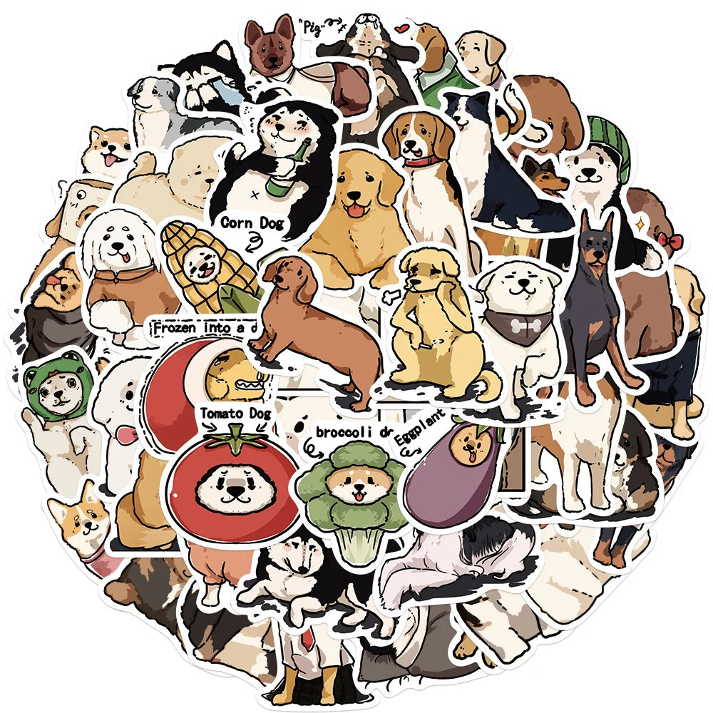 50Pcs Cartoon Dog Hand Draw Graffiti Sticker for Book Refrigerator Decor Lovely Puppy Stickers