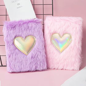 Promotion Custom A5 & A6 Plush Notebook for Girls Hardcover with Lined Paper and Printed Heart Shape Design Fur Notebook