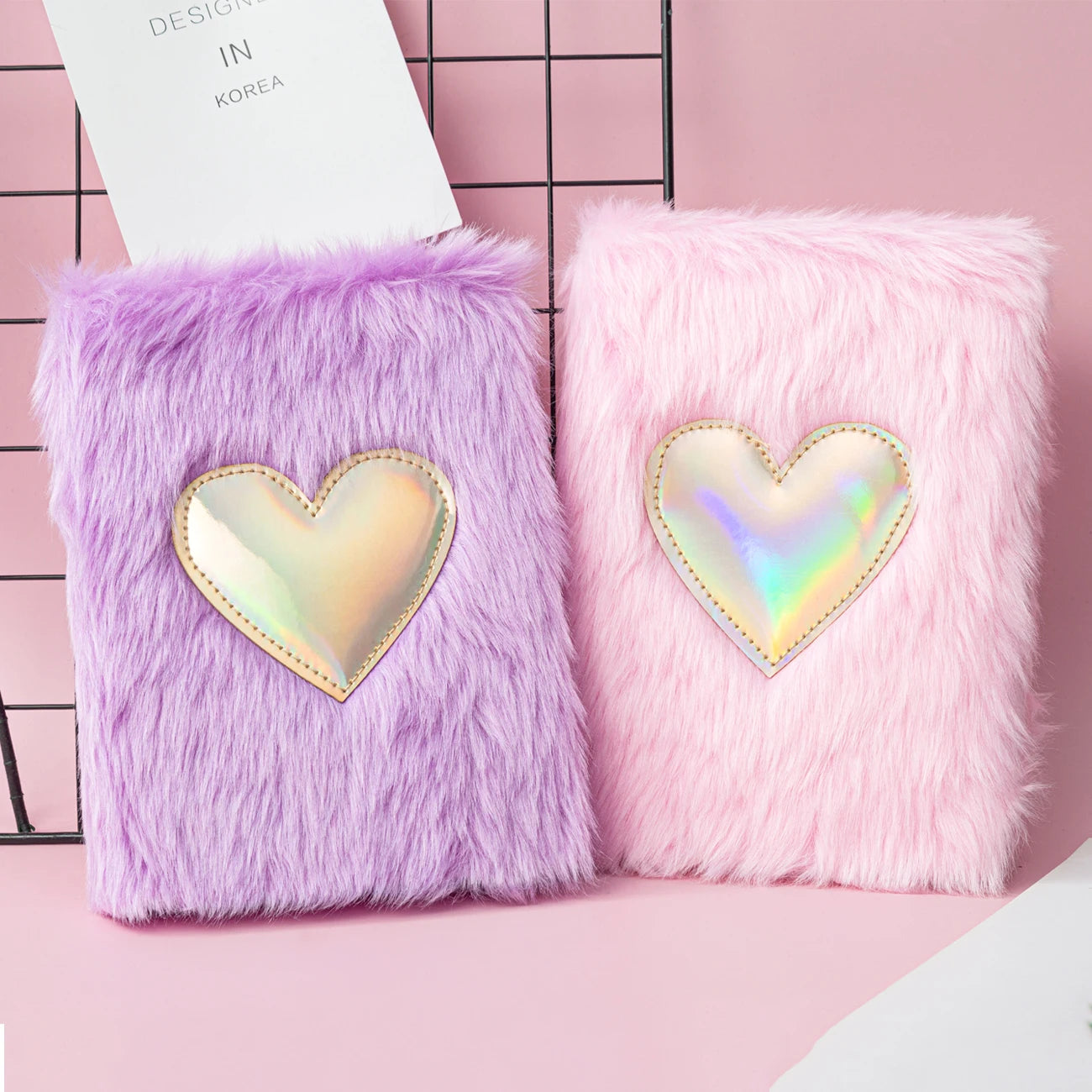 Promotion Custom A5 & A6 Plush Notebook for Girls Hardcover with Lined Paper and Printed Heart Shape Design Fur Notebook