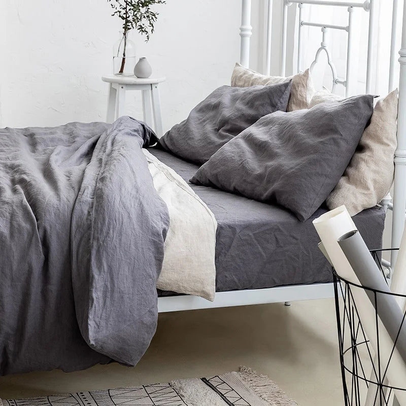 100% Flax Linen 165gsm Stone Washed Custom Made Bedding All Round Elastic Mattress Fitted Sheet