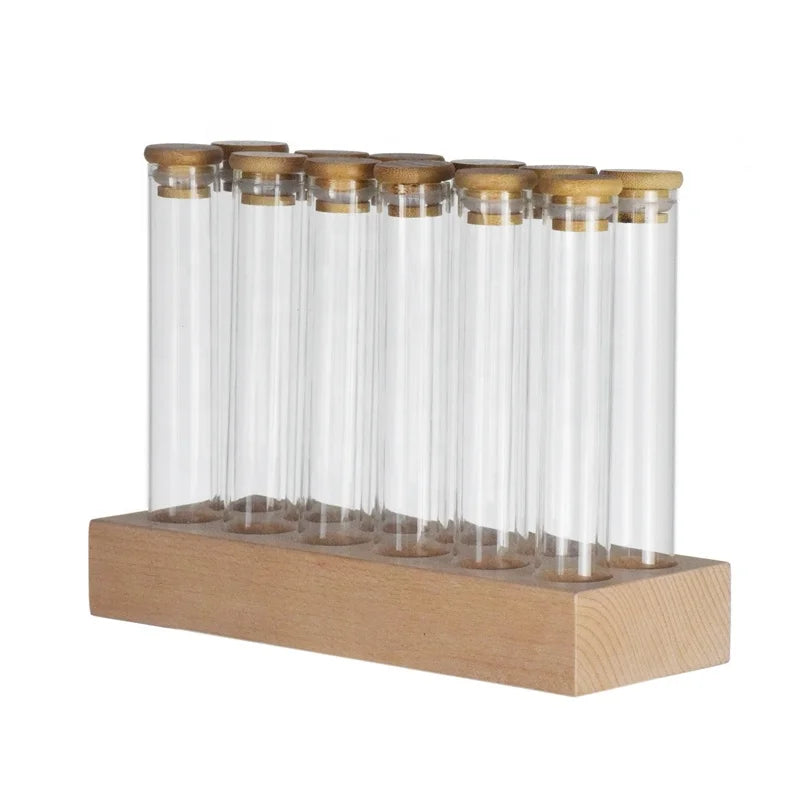 Z New Ecocoffee 25g Coffee Bean Per Tube Coffee Bean Silicone Sealed Storage Glass Jar Set on Beech Wooden Tray With Bamboo Lids