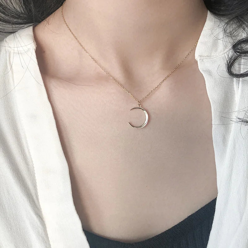 New Fashion S925 Sterling Silver Moon Pendant Rose Temperament Crescent Necklaces for Women Girls Jewelry