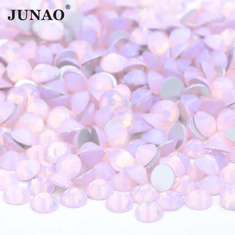 JUNAO Wholesale SS3-SS50 Pink Opal Color Strass Round Glass Rhinestone Flatback AB Crystals for DIY Crafts