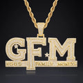 Best Wishing Men's Iced Out Letters GFM Pendant Represent God Family Money Hiphop Pendant Necklace