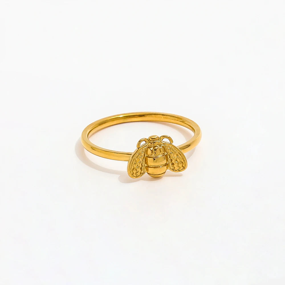 Joolim Jewelry Wholesale 18K Gold Plated Cubic Bee Stainless Steel Rings for Women Fashion Rings