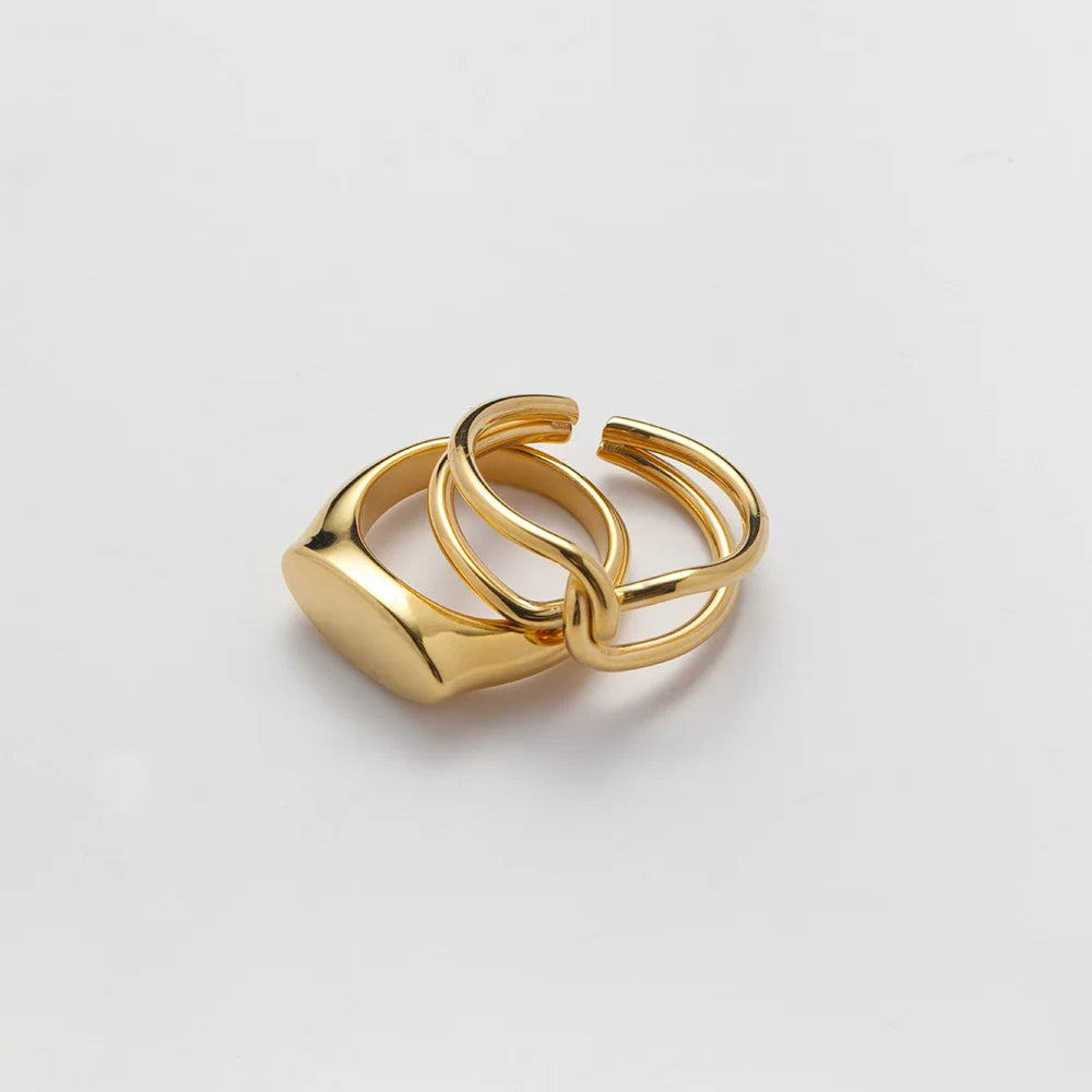 Fashion Simple Waterproof Knot Cross-wound Open Ring Tarnish Free 18k Gold Plated Stainless Steel Flat Rings for Women YF4087