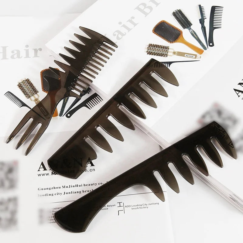 Professional Women Men Hair Wide Teeth Texture Comb 5 Pack Double-Sided Retro Oil Head Hair Brushes for Barber Hairdressing Set