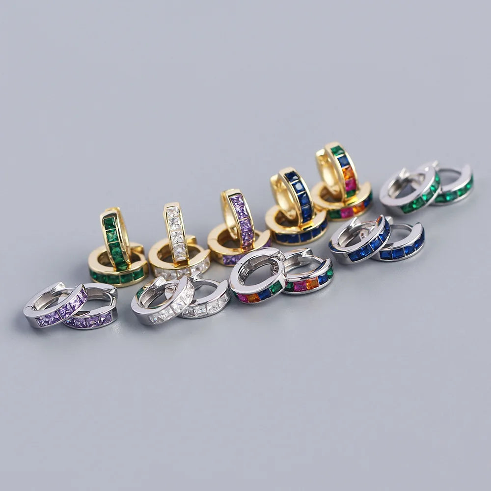 New Cute Design S925 Sterling Silver Colorful Cubic Zircon Hoop Earrings for Women YHE0304