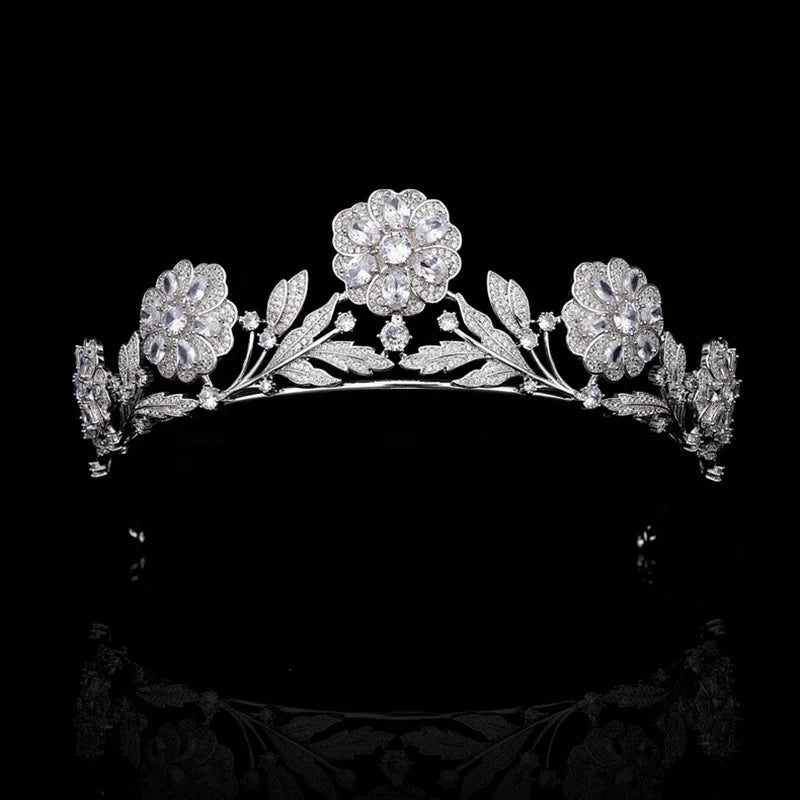 Royal Princess Kate Crown Rose Flower Tiaras Banquet Bridal Hair Accessories Jewelry With AAA Zircon Diamond