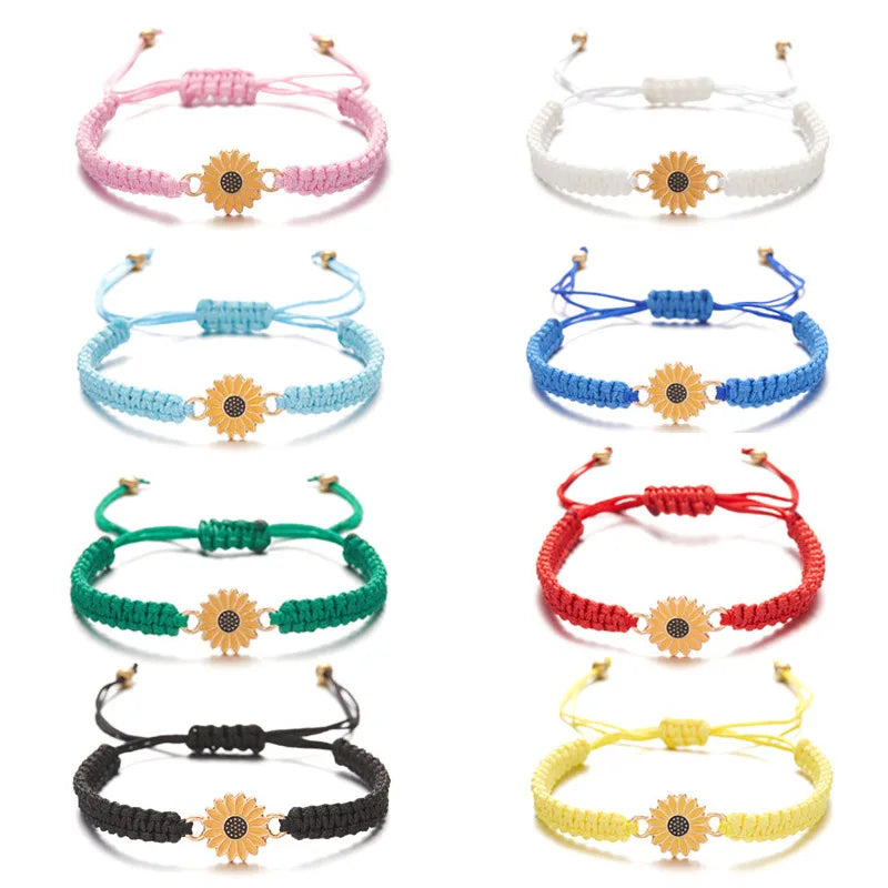 Hot Sale Handmade Woven Wax Thread Beads Bracelet Simple Daisy Multicolor Sunflower Bracelet for Women and Men